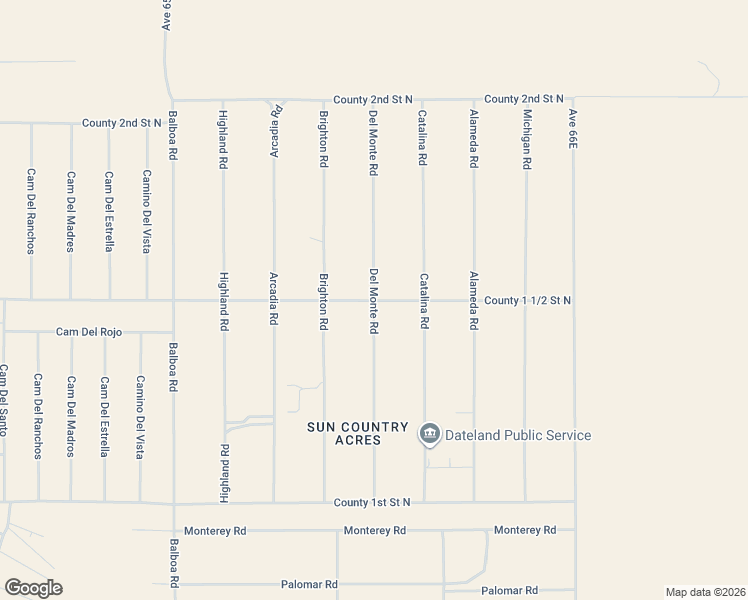 map of restaurants, bars, coffee shops, grocery stores, and more near Del Monte Road in Dateland