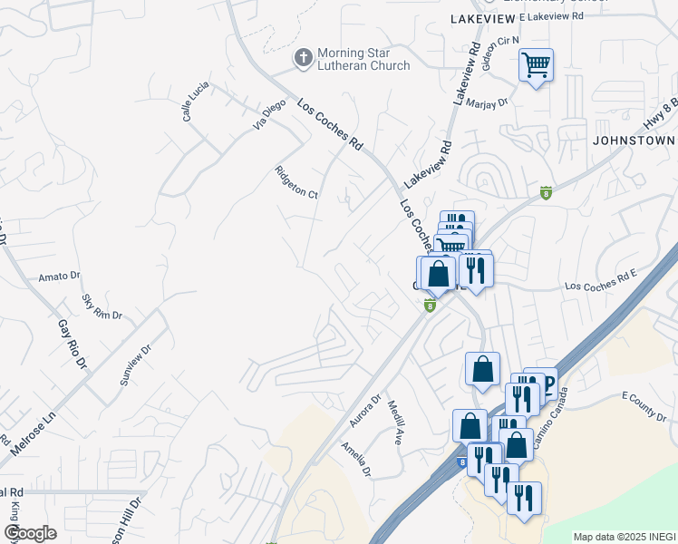 map of restaurants, bars, coffee shops, grocery stores, and more near 13318 Cuyamaca Vista Drive in Lakeside