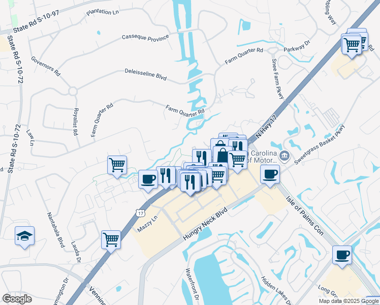 map of restaurants, bars, coffee shops, grocery stores, and more near 1871 Montclair Drive in Mount Pleasant