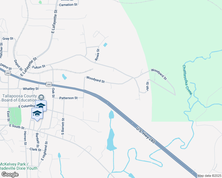map of restaurants, bars, coffee shops, grocery stores, and more near 368 Oak Street in Dadeville