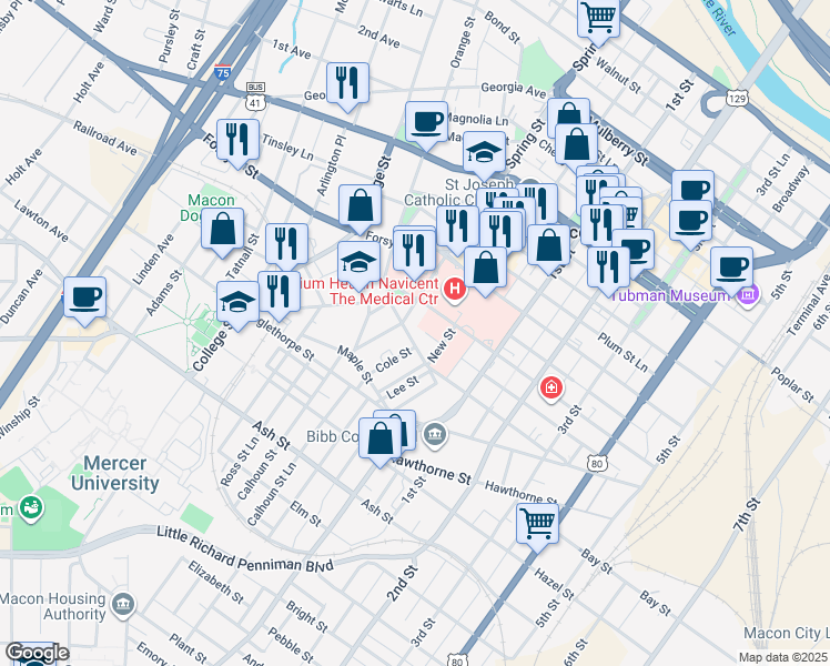 map of restaurants, bars, coffee shops, grocery stores, and more near 925 Orange Terrace in Macon