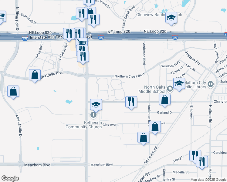 map of restaurants, bars, coffee shops, grocery stores, and more near 4200 Northern Cross Boulevard in Haltom City