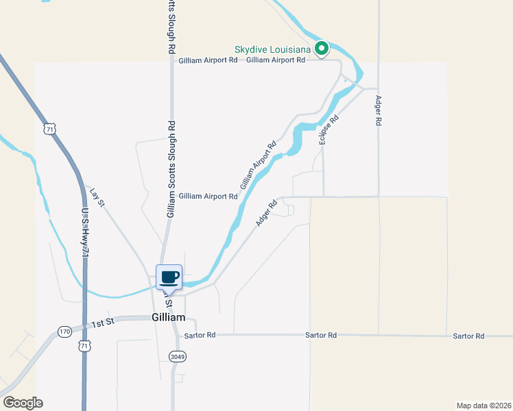 map of restaurants, bars, coffee shops, grocery stores, and more near 13040 Adger Rd in Gilliam