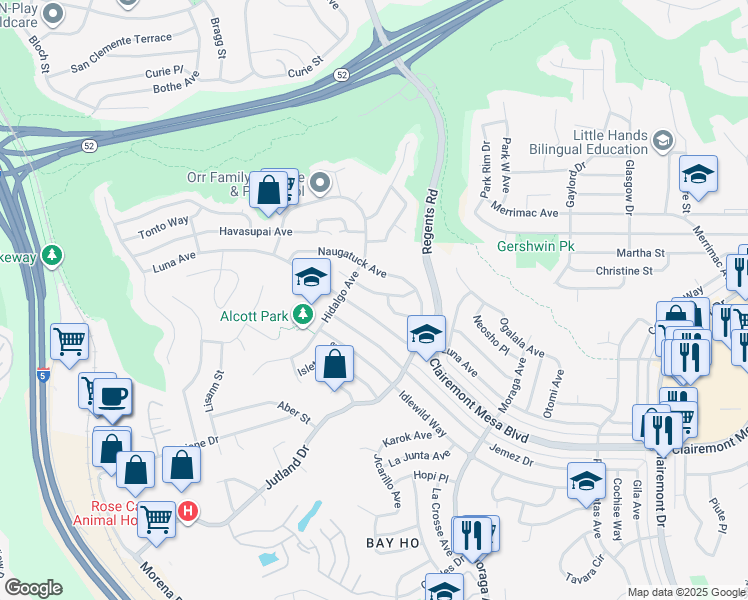 map of restaurants, bars, coffee shops, grocery stores, and more near 3011 Massasoit Avenue in San Diego