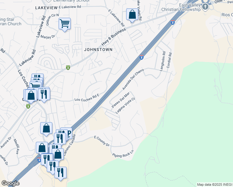 map of restaurants, bars, coffee shops, grocery stores, and more near 13560 Avenida Del Charro in El Cajon
