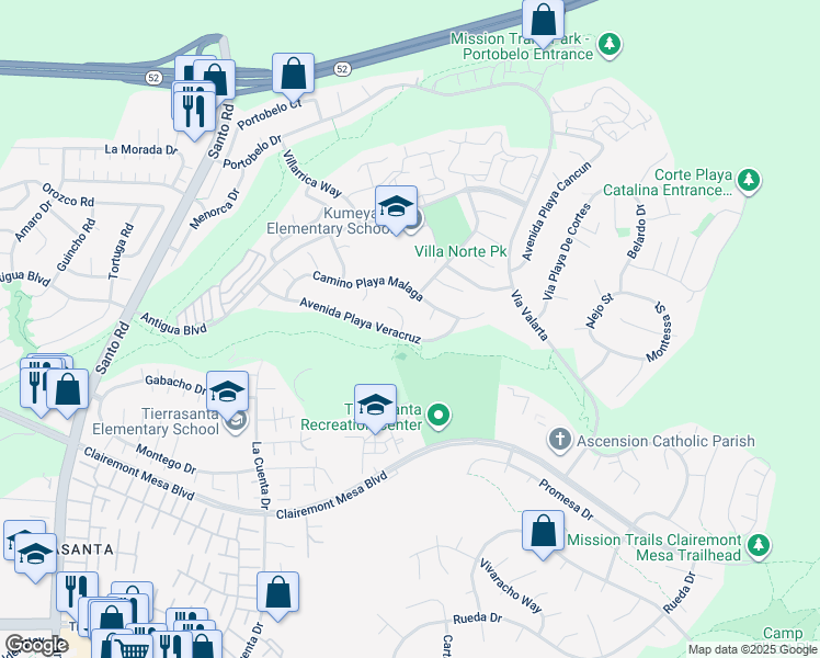 map of restaurants, bars, coffee shops, grocery stores, and more near 11008 Avenida Playa Veracruz in San Diego