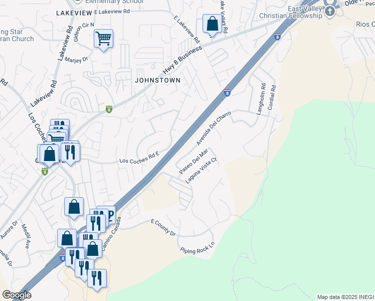 map of restaurants, bars, coffee shops, grocery stores, and more near 13560 Avenida Del Charro in El Cajon