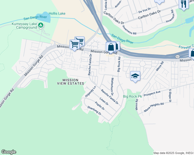 map of restaurants, bars, coffee shops, grocery stores, and more near 7908 Rancho Fanita Drive in Santee