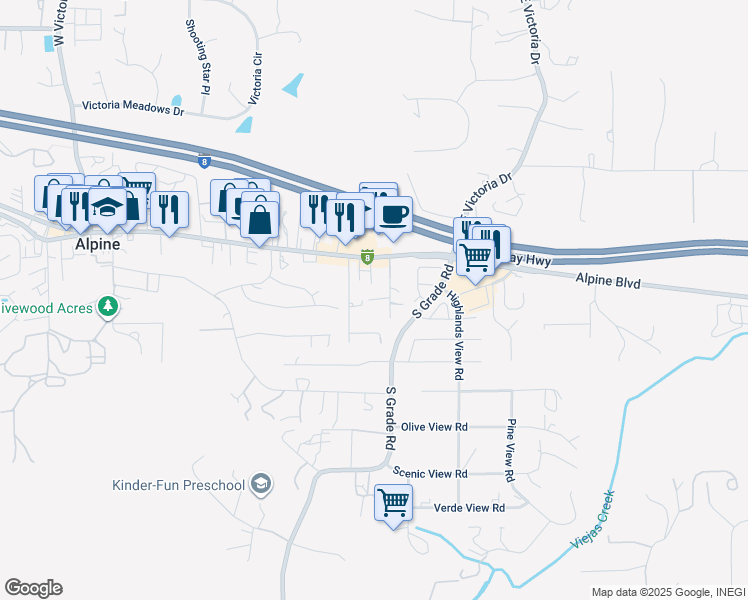 map of restaurants, bars, coffee shops, grocery stores, and more near 1452 Rock Terrace in Alpine