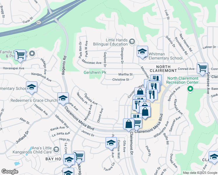 map of restaurants, bars, coffee shops, grocery stores, and more near 4877 Jennifer Court in San Diego
