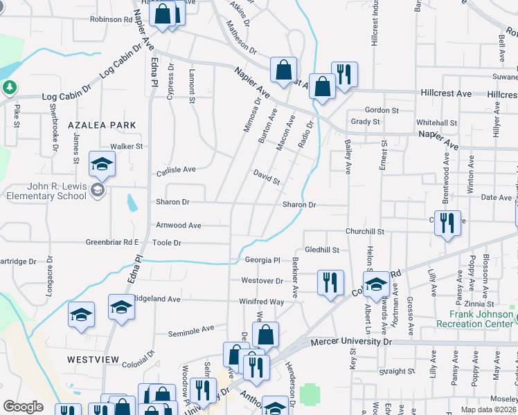 map of restaurants, bars, coffee shops, grocery stores, and more near 1279 Macon Avenue in Macon
