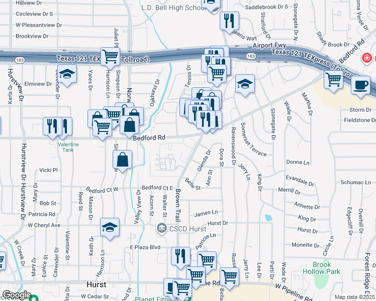 map of restaurants, bars, coffee shops, grocery stores, and more near 328 Bedford Road in Bedford