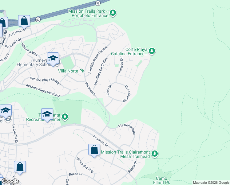map of restaurants, bars, coffee shops, grocery stores, and more near 11203 Alejo Lane in San Diego