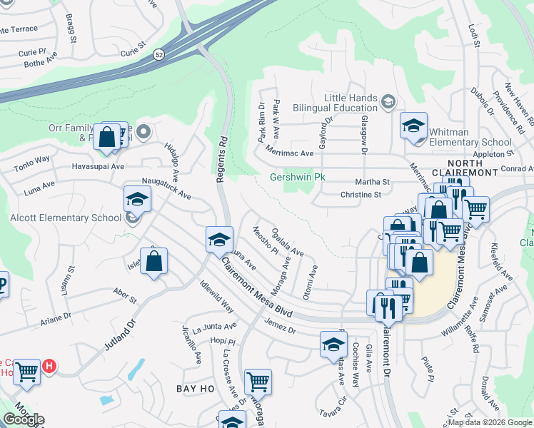 map of restaurants, bars, coffee shops, grocery stores, and more near 3242 Ogalala Avenue in San Diego