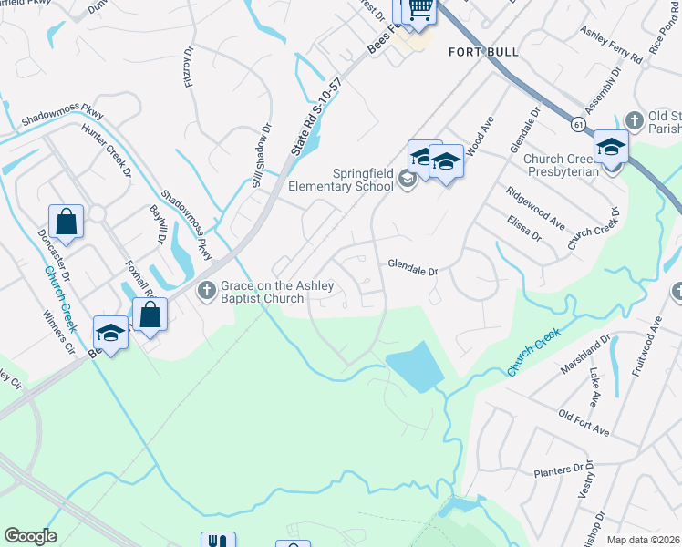map of restaurants, bars, coffee shops, grocery stores, and more near 2071 Wild Flower Lane in Charleston