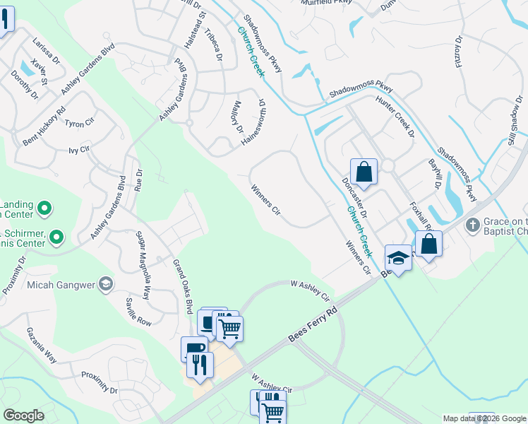 map of restaurants, bars, coffee shops, grocery stores, and more near 3126 Winners Circle in Charleston