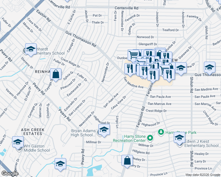 map of restaurants, bars, coffee shops, grocery stores, and more near 10229 San Lorenzo Drive in Dallas