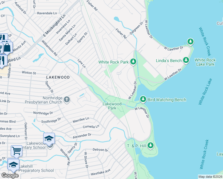 map of restaurants, bars, coffee shops, grocery stores, and more near 7166 Carrousel Circle in Dallas