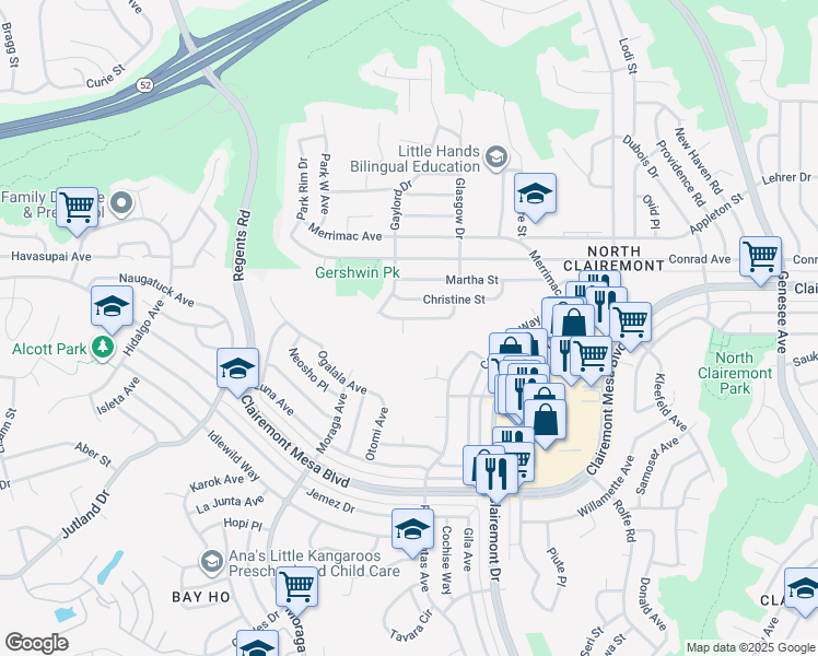 map of restaurants, bars, coffee shops, grocery stores, and more near 4877 Jennifer Court in San Diego