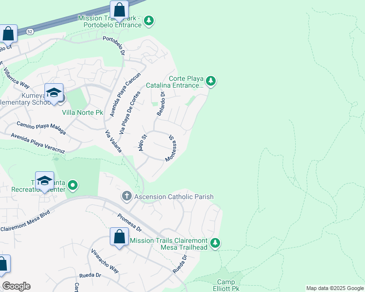 map of restaurants, bars, coffee shops, grocery stores, and more near 11603 Lugar Playa Catalina in San Diego
