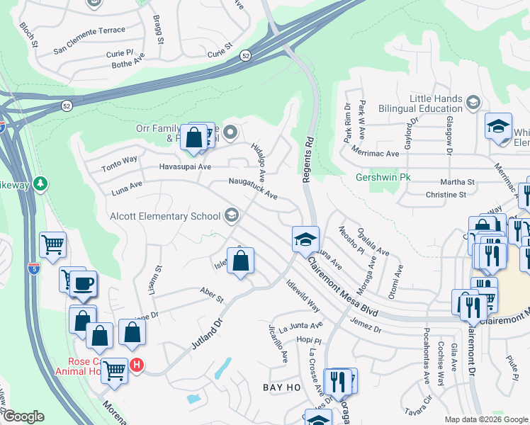 map of restaurants, bars, coffee shops, grocery stores, and more near 3011 Massasoit Avenue in San Diego