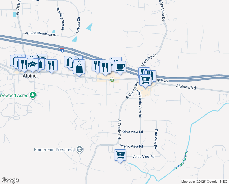 map of restaurants, bars, coffee shops, grocery stores, and more near 1452 Rock Terrace in Alpine