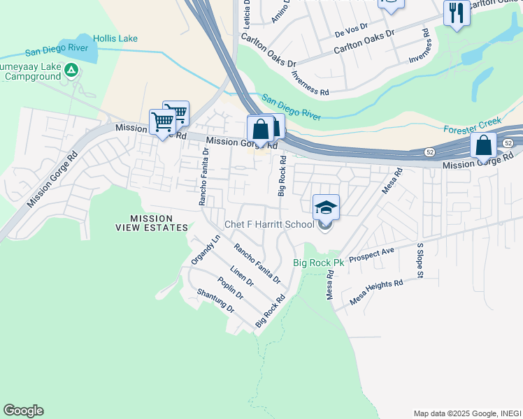 map of restaurants, bars, coffee shops, grocery stores, and more near 8016 Woodpecker Way in Santee