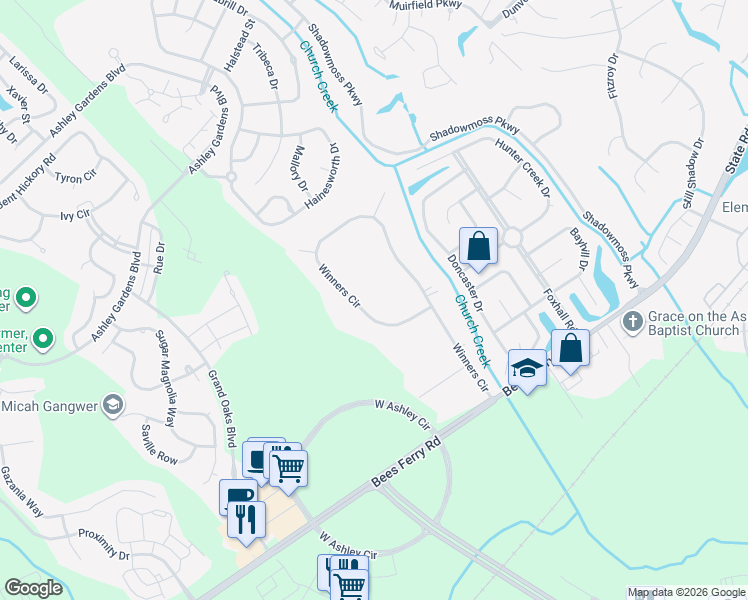 map of restaurants, bars, coffee shops, grocery stores, and more near 3147 Winners Circle in Charleston