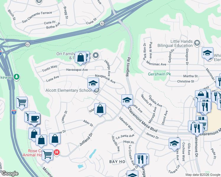 map of restaurants, bars, coffee shops, grocery stores, and more near 3011 Massasoit Avenue in San Diego