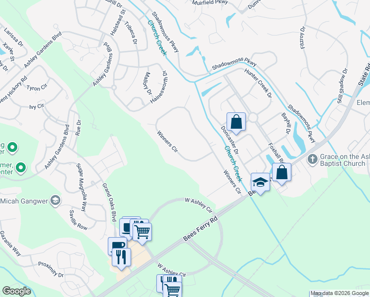 map of restaurants, bars, coffee shops, grocery stores, and more near 3147 Winners Circle in Charleston