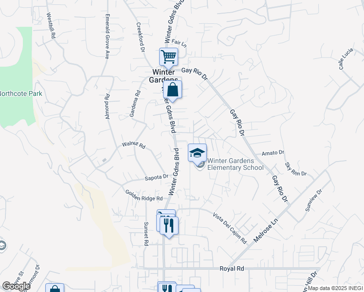 map of restaurants, bars, coffee shops, grocery stores, and more near 8615 Winter Gardens Boulevard in Lakeside