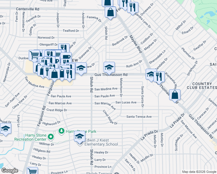 map of restaurants, bars, coffee shops, grocery stores, and more near 2815 San Medina Avenue in Dallas