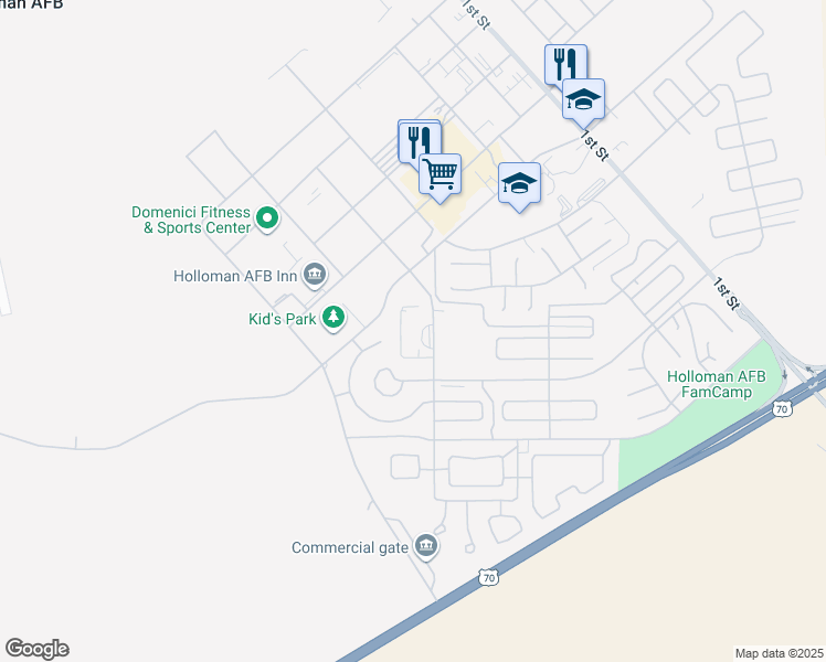 map of restaurants, bars, coffee shops, grocery stores, and more near 541 New Mexico Avenue in Holloman Air Force Base