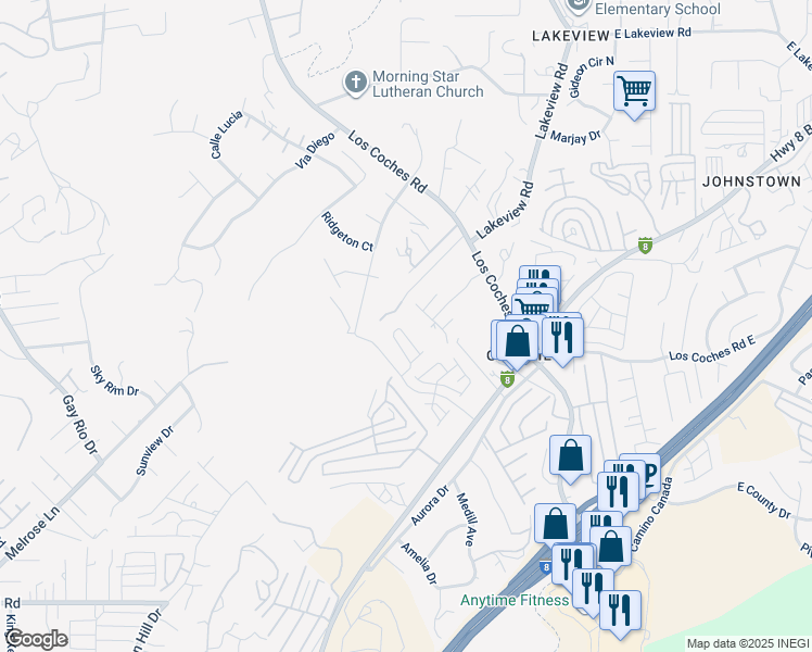 map of restaurants, bars, coffee shops, grocery stores, and more near 13332 Cuyamaca Vista Drive in Lakeside