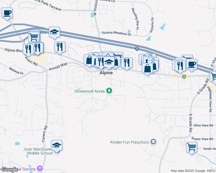 map of restaurants, bars, coffee shops, grocery stores, and more near 2292 Marquand Court in Alpine