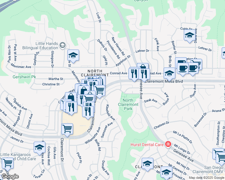 map of restaurants, bars, coffee shops, grocery stores, and more near 4330 Bannock Avenue in San Diego