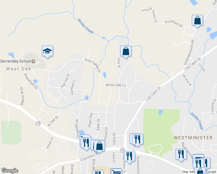 map of restaurants, bars, coffee shops, grocery stores, and more near 4015 Dellwood Drive in Macon