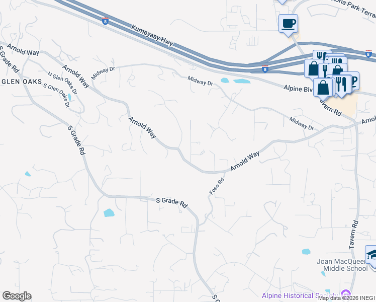 map of restaurants, bars, coffee shops, grocery stores, and more near 1144 Arnold Way in Alpine