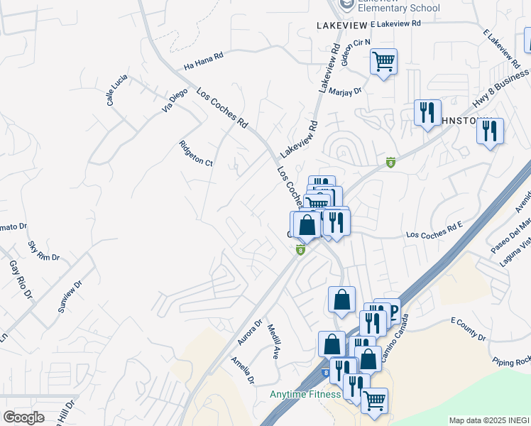 map of restaurants, bars, coffee shops, grocery stores, and more near 8705 Vanguard Place in Lakeside