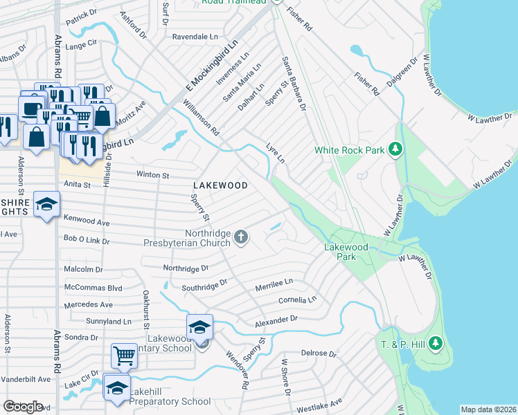 map of restaurants, bars, coffee shops, grocery stores, and more near 6971 Kenwood Avenue in Dallas