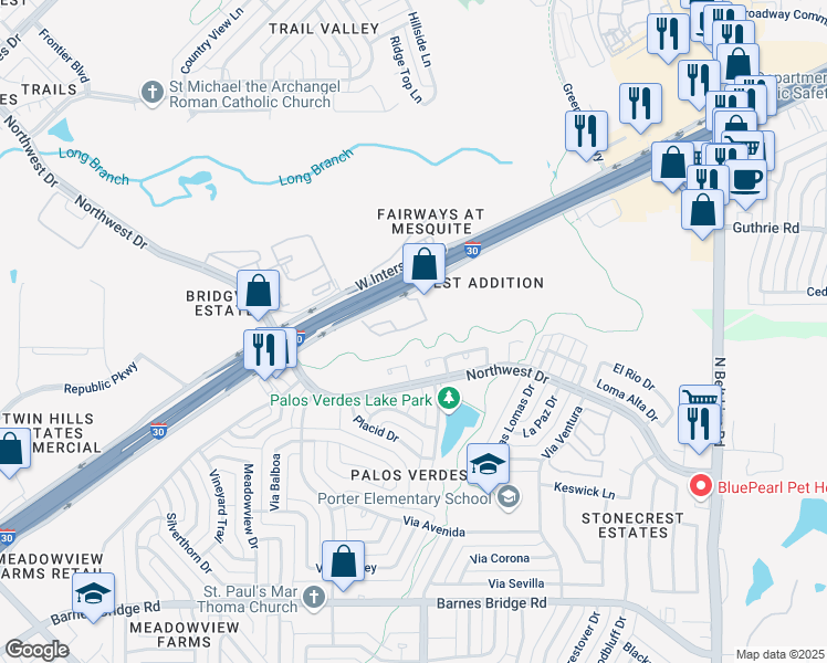 map of restaurants, bars, coffee shops, grocery stores, and more near 962 East Interstate 30 in Garland