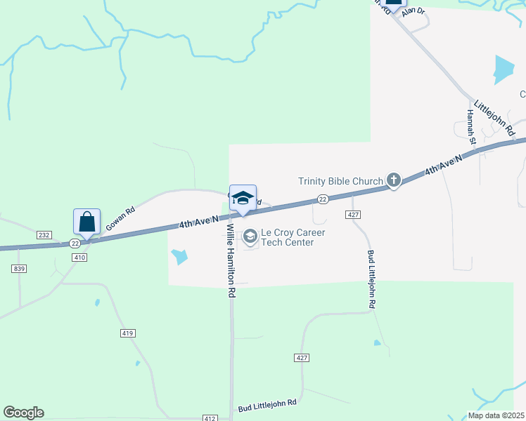 map of restaurants, bars, coffee shops, grocery stores, and more near 2829 4th Avenue North in Clanton