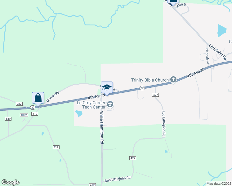 map of restaurants, bars, coffee shops, grocery stores, and more near 2829 4th Avenue North in Clanton
