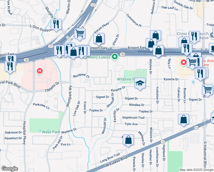 map of restaurants, bars, coffee shops, grocery stores, and more near 1809 Sharpsbury Dr in Euless