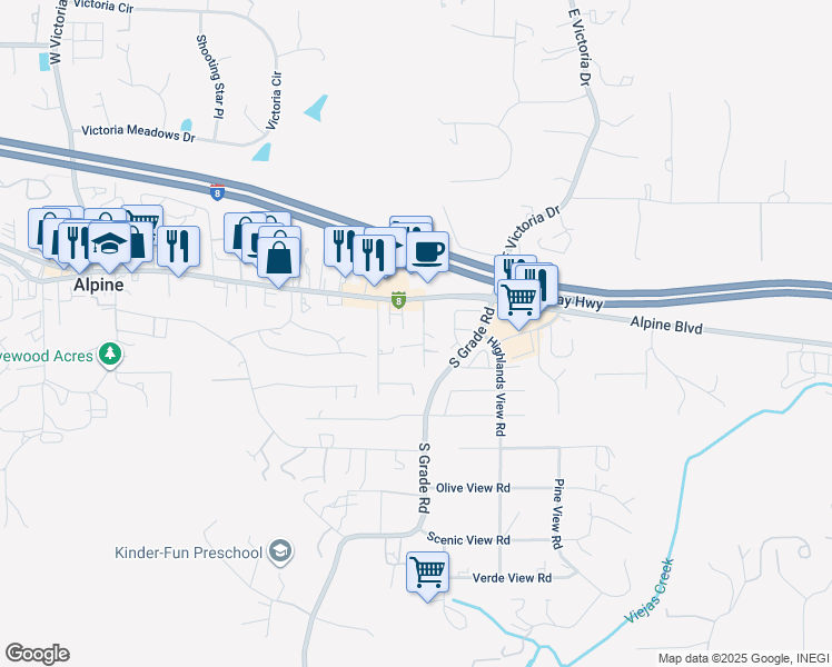 map of restaurants, bars, coffee shops, grocery stores, and more near 1432 Rock Terrace in Alpine