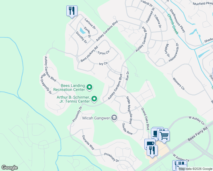 map of restaurants, bars, coffee shops, grocery stores, and more near 430 Blue Jasmine Lane in Charleston