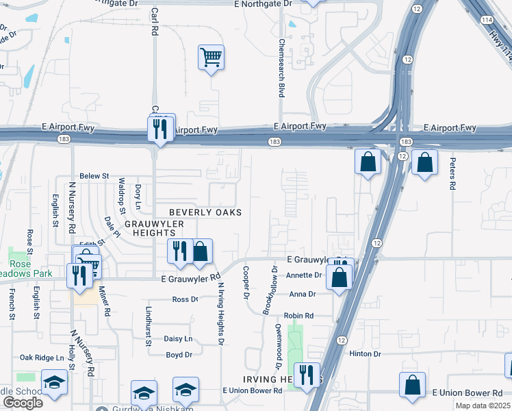 map of restaurants, bars, coffee shops, grocery stores, and more near 1826 Cooper Dr in Irving