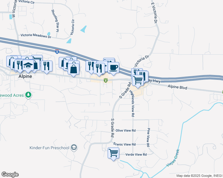 map of restaurants, bars, coffee shops, grocery stores, and more near 1432 Rock Terrace in Alpine