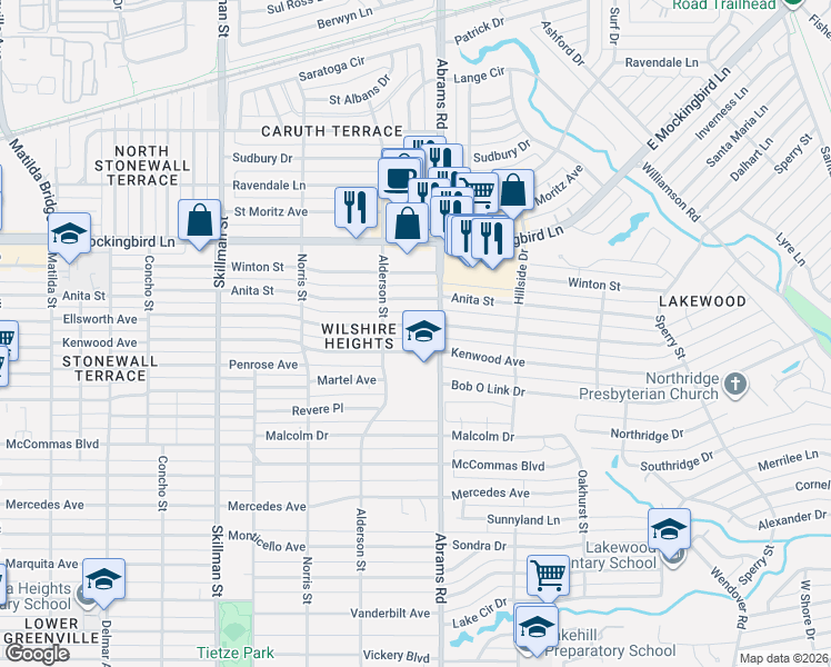map of restaurants, bars, coffee shops, grocery stores, and more near 6314 Ellsworth Avenue in Dallas