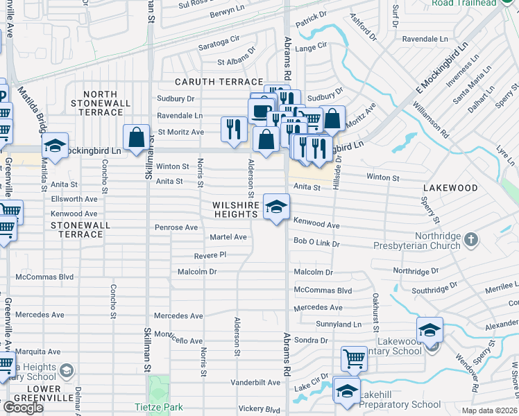 map of restaurants, bars, coffee shops, grocery stores, and more near 6314 Ellsworth Avenue in Dallas